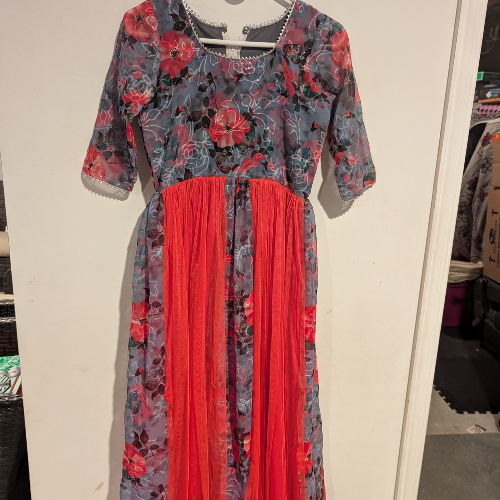 Floral Red and Blue Maxi Dress